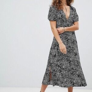 Free People Looking For Love Black White Midi Dress Size‎ 4 Boho Festival